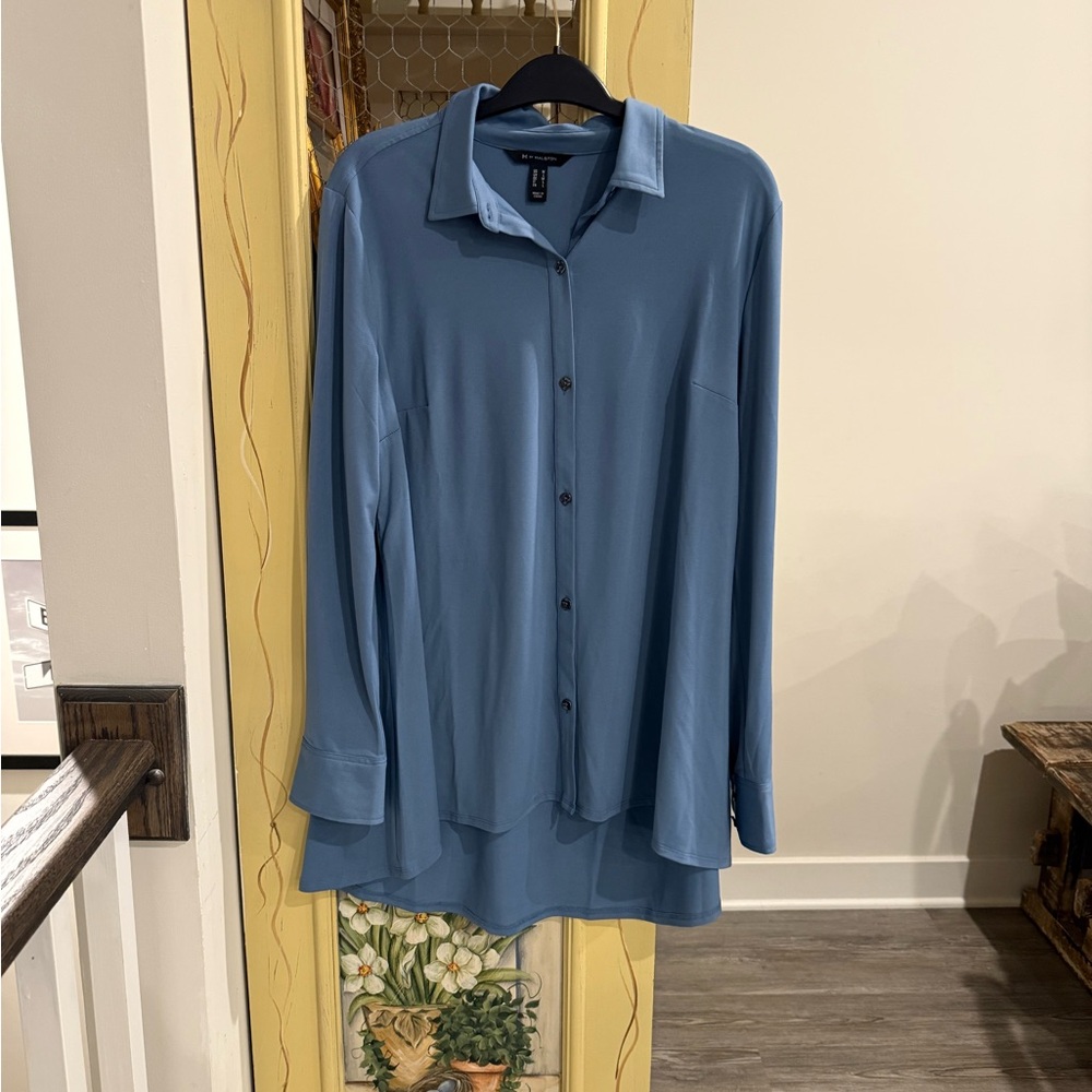 H by Halston Blue Button-Up Top